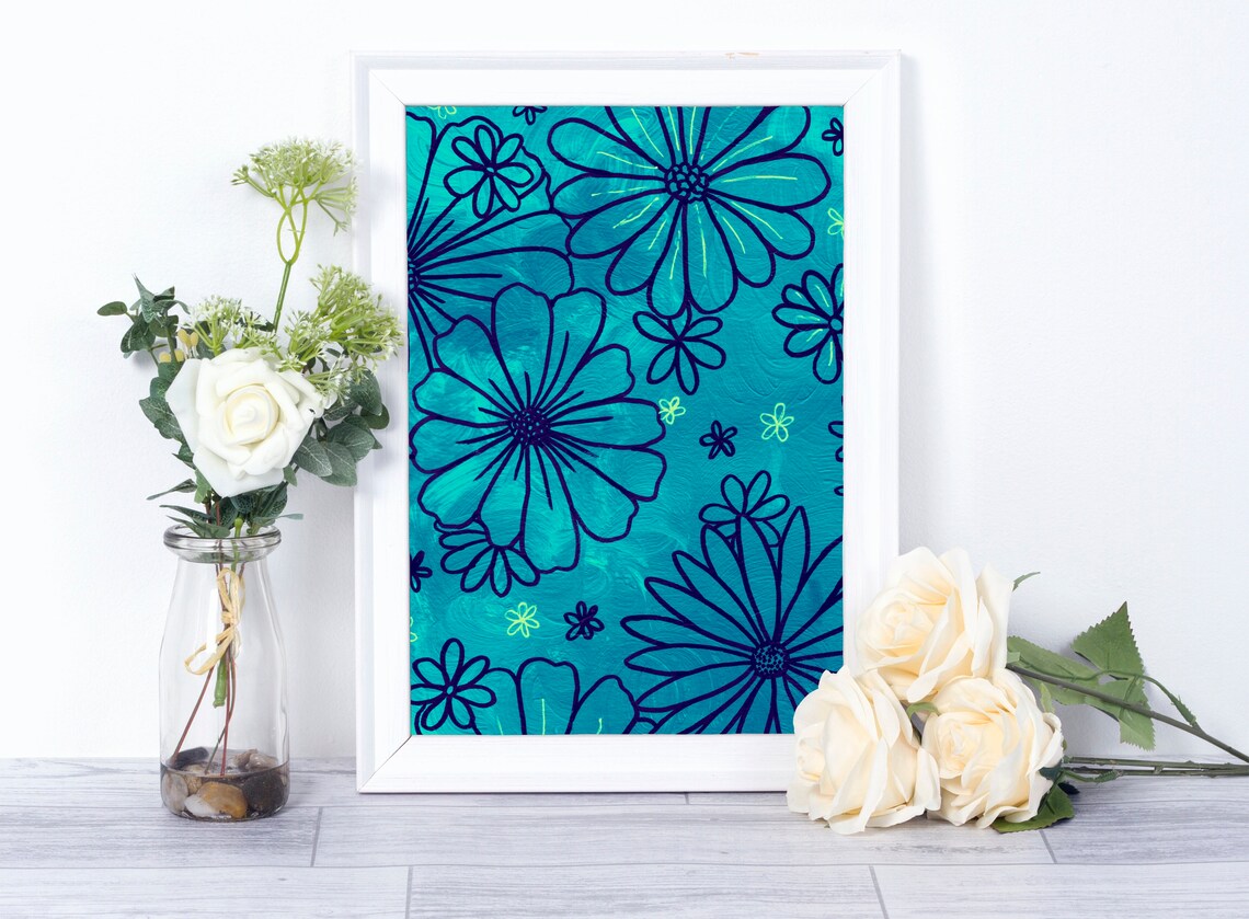 Blue Flowers Art Print Blue Flowers Wall Art Acrylic Flowers Etsy UK