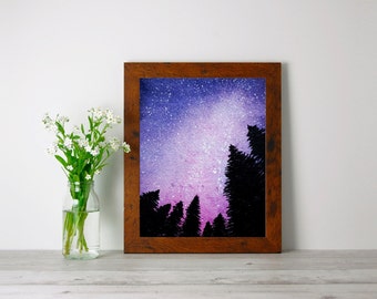Night Sky Art Print, Night Sky Wall Art, Forest Art Print, Galaxy Sky Art, Home Decor, PHYSICAL ART PRINT