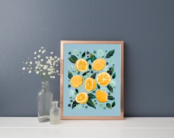 Watercolor Oranges Print, Citrus Wall Art, Tropical Fruit Art Print, Home Decor, PHYSICAL ART PRINT