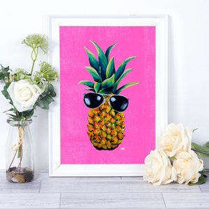 Pineapple Print, Pineapple With Sunglasses, Fruit Wall Art, Tropical Pineapple Printable Art, Home Decor, Digital Download, Choose Size image 1