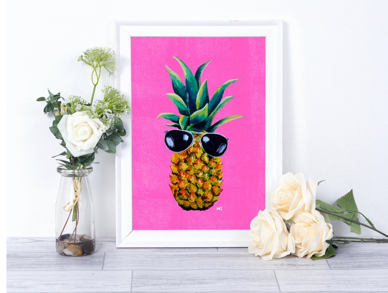 Pineapple Print, Pineapple With Sunglasses, Fruit Wall Art, Tropical Pineapple Printable Art, Home Decor, Digital Download, Choose Size image 1
