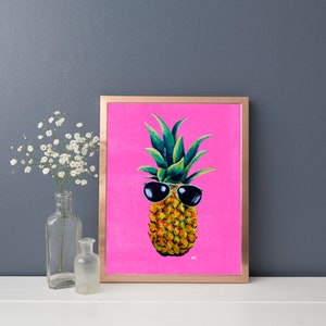 Pineapple Print, Pineapple With Sunglasses, Fruit Wall Art, Tropical Pineapple Printable Art, Home Decor, Digital Download, Choose Size image 5