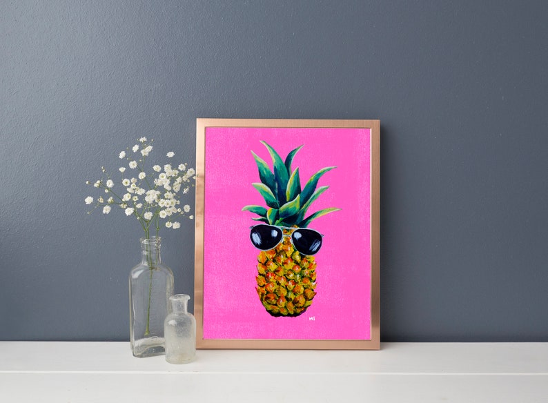 Pineapple Print, Pineapple With Sunglasses, Fruit Wall Art, Tropical Pineapple Printable Art, Home Decor, Digital Download, Choose Size image 5