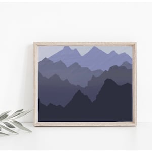Purple Mountains Art Print, Simple Mountains Wall Art, Purple Mountains Painting, Home Decor, PHYSICAL ART PRINT