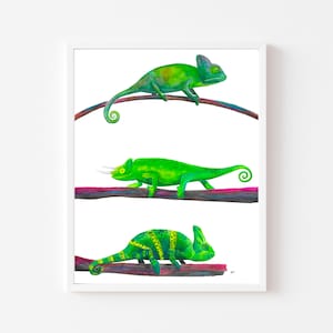 Green Watercolor Chameleons Art Print, Chameleons Wall Art, Lizard Art,  Home Decor, Digital Download, Choose Size