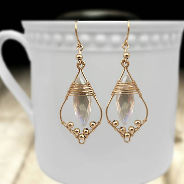 Boucles d’oreilles or, cristal boucles d’oreilles, plaqué or 14 carats, des bijoux de grande qualité