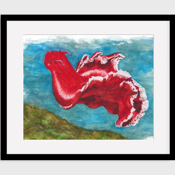 Spanish Dancer Nudibranch Giclée Print of Watercolor painting (Sea Slug, Nudi, Nudibranchs, scuba diver, marine art, sea creature, ocean art