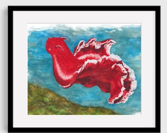 Spanish Dancer Nudibranch Giclée Print of Watercolor painting (Sea Slug, Nudi, Nudibranchs, scuba diver, marine art, sea creature, ocean art