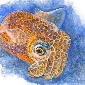 Cuttlefish Giclée print of watercolor painting cephalopod, cuttlefish wall art, sea creature, marine art, ocean art, underwater, sea life image 3