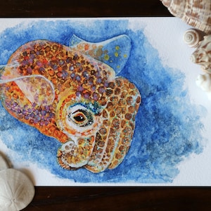 Cuttlefish Giclée print of watercolor painting cephalopod, cuttlefish wall art, sea creature, marine art, ocean art, underwater, sea life image 2