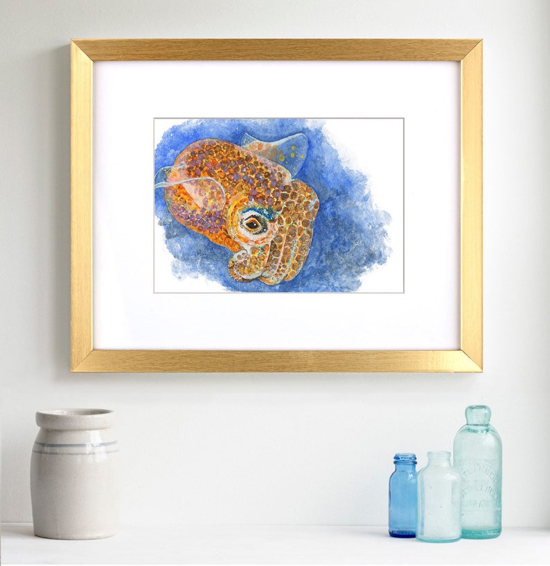 Cuttlefish Giclée print of watercolor painting cephalopod, cuttlefish wall art, sea creature, marine art, ocean art, underwater, sea life image 1