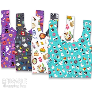 Assorted reusable eco grocery bag for gamer foodie dog cat