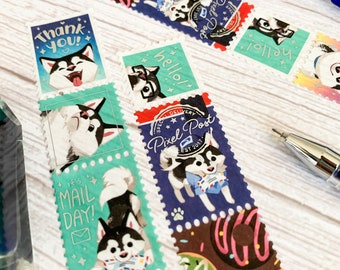 Pixel Pomsky Faux Stamp Washi Tape