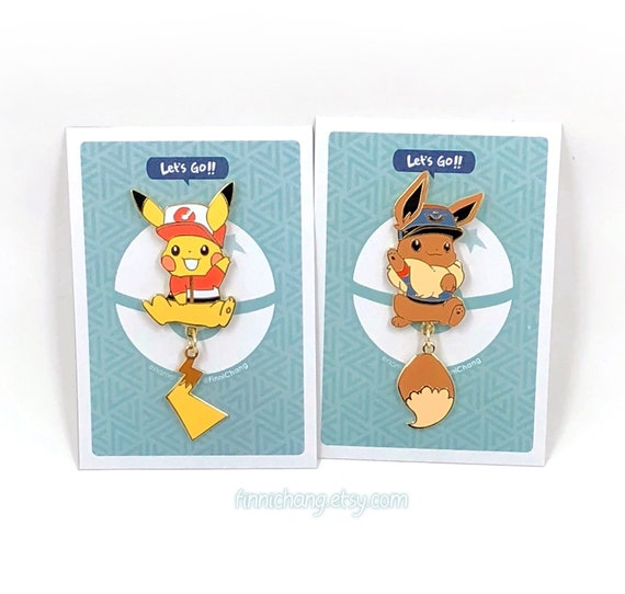 Pikachu Eevee Enamel Pin With Dangle Tail Pokemon Lets Go