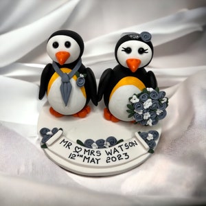 Personalised Mr & Mrs Penguin Clay Wedding Cake Topper