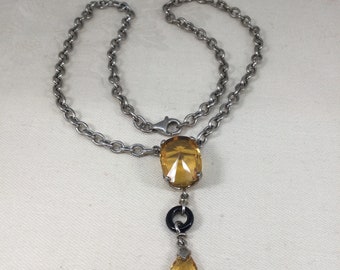 Vintage Sterling Italian Citrine and Onyx Necklace