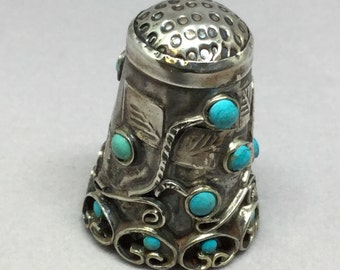 Vintage mexikanische Sterling und Türkis handgefertigte Sammlerstück Fingerhut