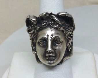 Seltene Vintage Sterling klassischen Kopf Ring