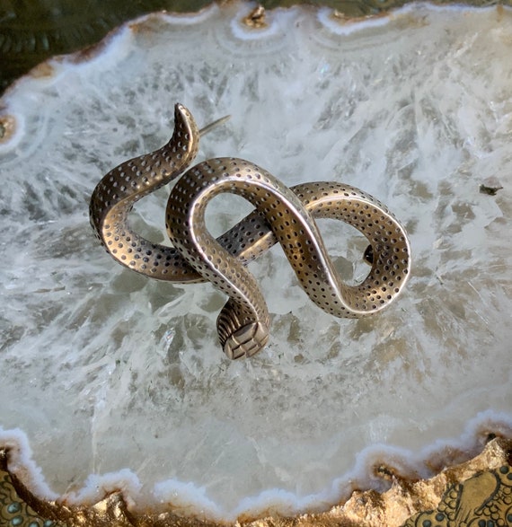 Heavy silver snake brooch