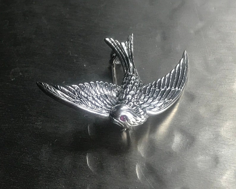 Victorian style silver swallow brooch