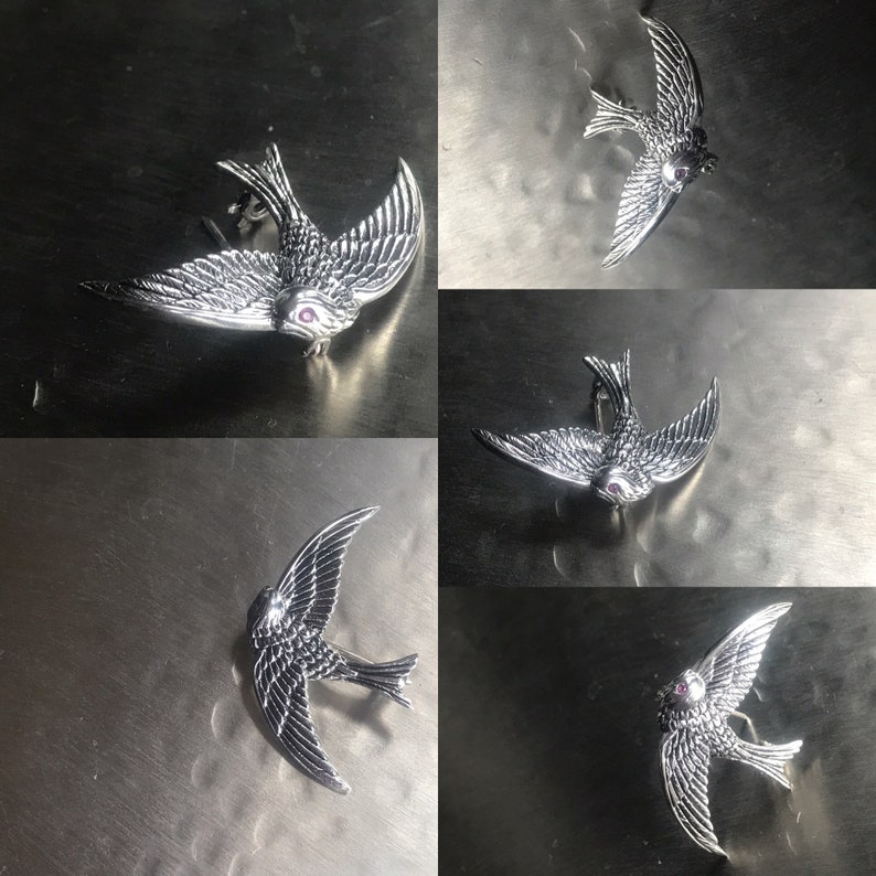 Victorian style silver swallow brooch