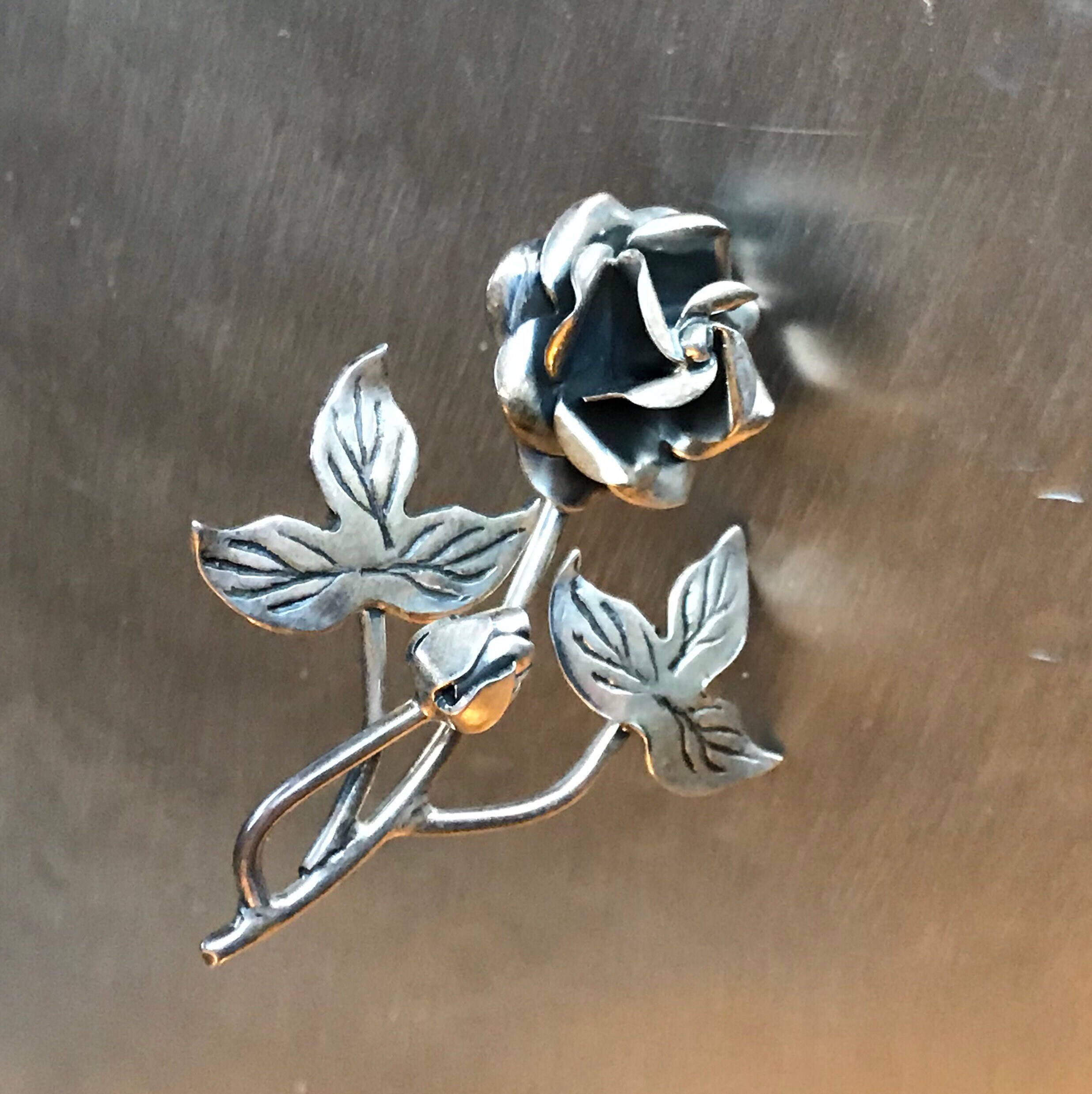Sterling Silver Rose Brooch Etsy