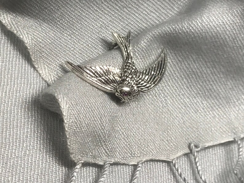 Victorian style silver swallow brooch