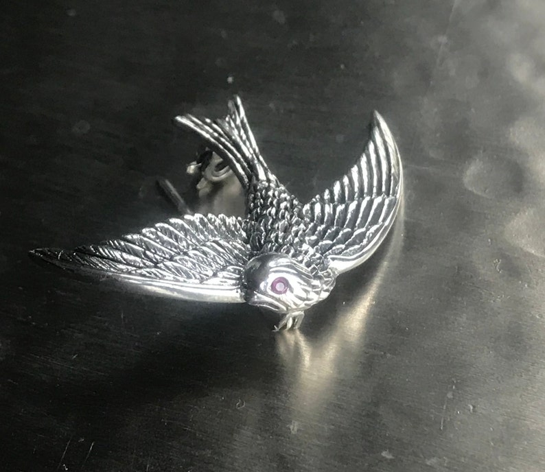 Victorian style silver swallow brooch