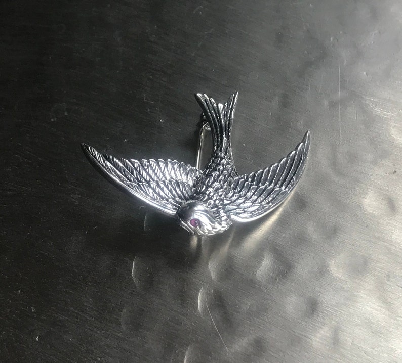 Victorian style silver swallow brooch