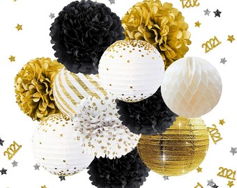 Birthday Party Decorations Gold Kit Party Supplies Packs for Women Men Kids Happy Birthday Banner Pompoms Paper Balloon Disposable Tablecloth for Dad Mum 50th 60th 70th 80th Birthday Decorations