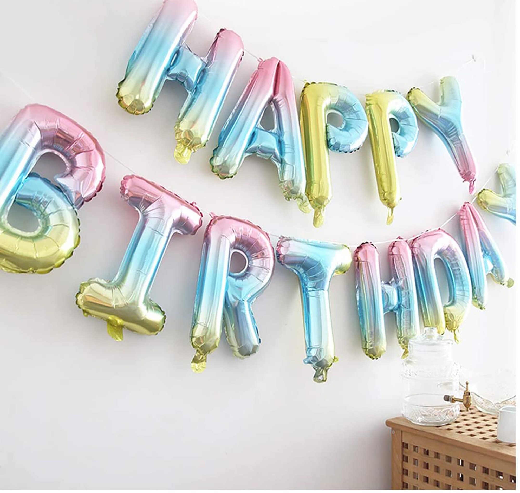 Pastel Rainbow Happy Birthday Banner Ages 1-10 Party DIY Printable INSTANT  DOWNLOAD RN01 