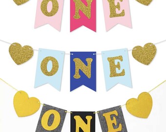 First Birthday 'ONE' Banner, Party High Chair Decoration