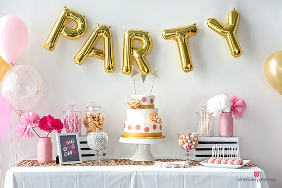 PARTY Letter Balloon Banner Birthday Party Balloons, Snooki Balloons,  Jersey Shore Theme Party, Party's Here Balloons, Gold Party Balloons -   New Zealand