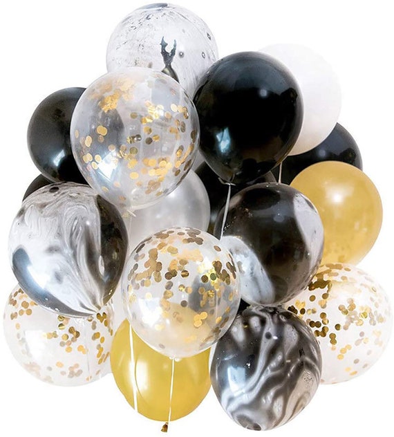 Ballons de fête en agate noire et dorée Ballons de confettis noirs et dorés  pour la fête, le mariage, la décoration d'anniversaire -  France
