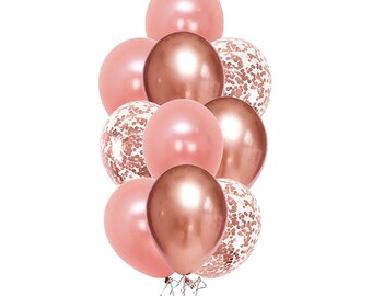 Rose Gold Chrome Confetti Balloon Bouquet - Rose Gold Party Balloons, Baby Shower Balloons, Wedding Balloons, Rose gold Bridal Balloon