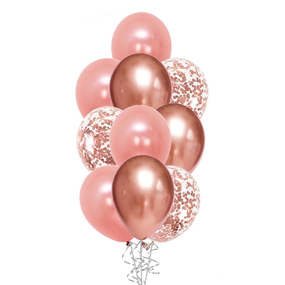 Rose Gold Chrome Confetti Balloon Bouquet - Rose Gold Party Balloons, Baby  Shower Balloons, Wedding Balloons, Rose gold Bridal Balloon