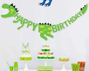 Dinosaur Happy Birthday Banner, Dinosaur Garland, Dinosaur Party Decoration, Jurassic Party, Dinosaur Party Favors, T-Rex Dinosaur