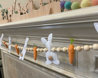 Handmade Easter Bunny Carrot Garland, Holiday Fireplace Decor