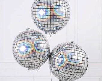 Disco Ball Foil Balloons, 70s Party Decorations (3 Pieces)