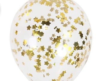 GOLD STAR CONFETTI Balloon-Gold Balloons, Twinkle Twinkle Birthday Party, Baby Shower Balloon, Confetti Balloons, Moons and Star Balloons