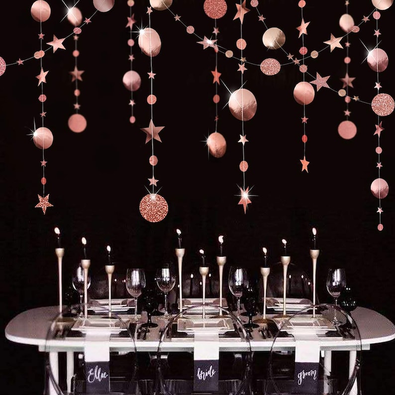 Rose Gold Glitter Decoration- Rose Gold Circle Garland Streamer Rose gold Party Rose gold Backdrop Rose gold Star Streamer Backdrop