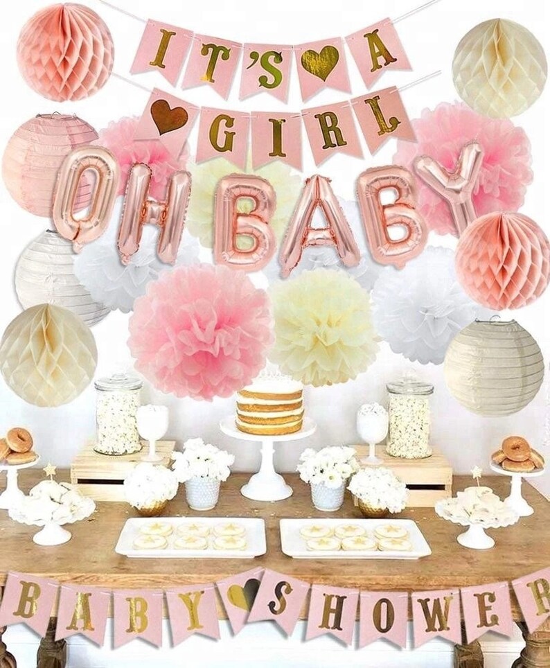 Pink And Cream Baby Shower Decorations For Girl Its A Girl Etsy Pink And Cream Baby Shower Decorations For Girl Its A Girl Etsy