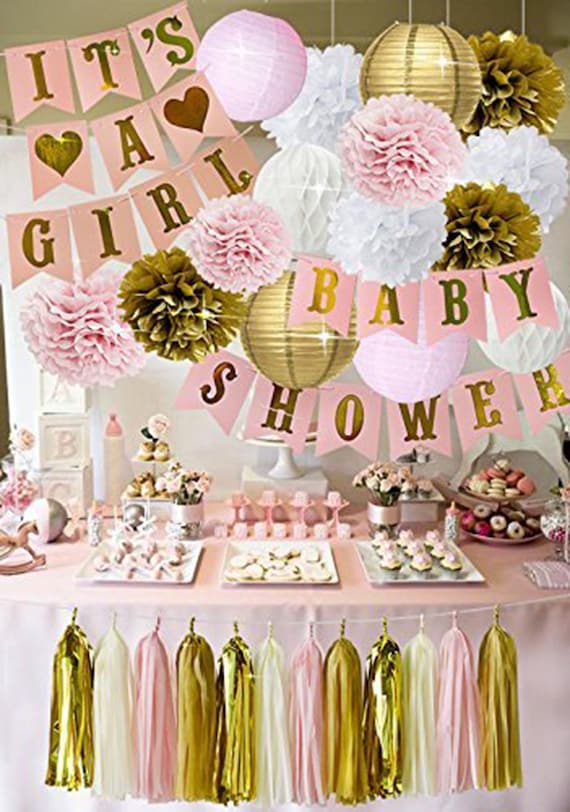 Decoraciones rosadas para baby shower, es un baby shower para niña