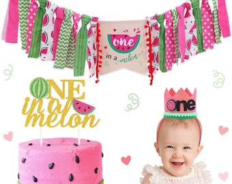 Watermelon Party Decoration, One in A Melon, Melon First Birthday, Watermelon High Chair Banner, 1st Birthday Decorations, Melon