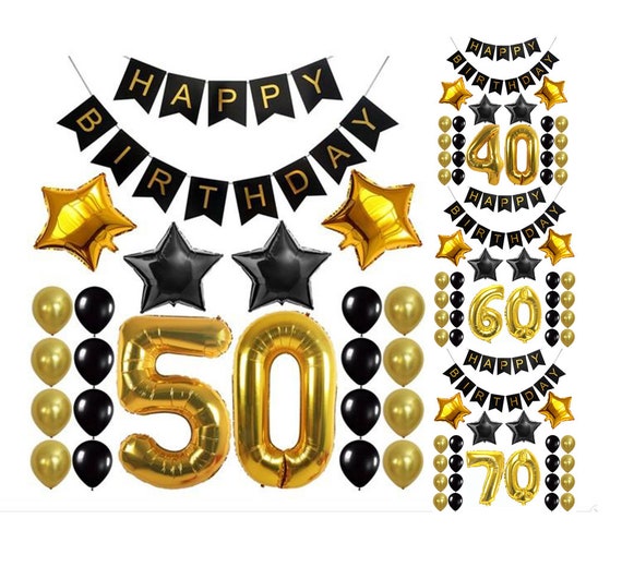 50th 60th 70th Birthday Party Decoration Set Black Gold Etsy