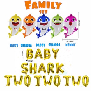 Baby Shark Two Two Two balloon Baby Shark banner, Two year old balloon, Second birthday party, Baby Shark Party Decoration Gold Letter+5 Sharks