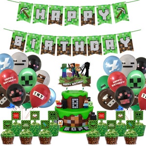 Minecraft Birthday Decoration, Pixel Game Party Decoration, Mine Themed Party Supply, Game Party Birthday Party, Minecraft Balloons