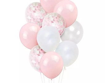 Pink and White Balloons-, Baby Shower Balloons, Girls Baby Shower Balloon, Girls Birthday Balloons, Pink Confetti Balloons
