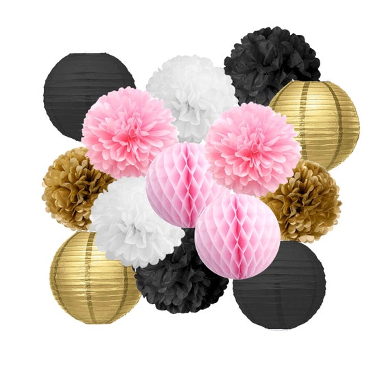 Pink Black Gold Party Decoration Set Girls Birthday Party Etsy