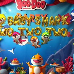 Baby Shark Two Two Two balloon - Baby Shark banner, Two year old balloon, Second birthday party, Baby Shark Party Decoration